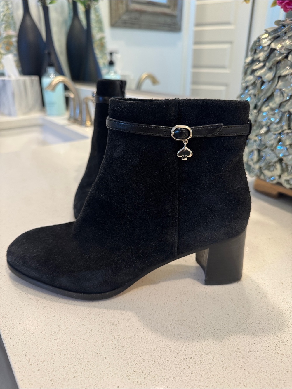 Kate Spade Black Suede Ankle Boots with Charm Accent - Picture 4 of 6